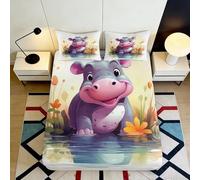 3D Printed Hippo Fitted Sheet, Microfiber Bed Cover, Non-slip, Home, Soft