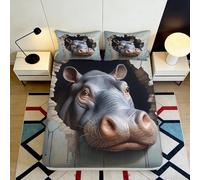 3D Printed Hippo Fitted Sheet, Microfiber Bed Cover, Non-slip, Soft, Home