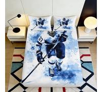 3D Printed Hockey Theme Fitted Sheet Microfiber Deep Pocket Bedroom Bedding Set Ice Hockey Mattress Fitted Cover Non-Slip Wrap 200x200x25cm