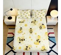 3D Printed Honey Bee Fitted Sheet Microfiber Non-Slip Deep Pocket Hive Mattress Fitted Cover Bedroom Home 200x200x25cm