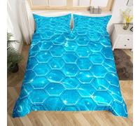 3D Printed Honeycomb Double Bed Duvet Cover Set For Kids Teens Blue Starry Sky and Ocean Bedding Set The Ultra-Soft 3 Pieces includes 1 Quilt Covers 200x200 and 2 Pillowcases L.550