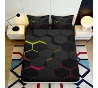 3D Printed Honeycomb Fitted Sheet Microfiber Deep Pocket Bedroom Bedding Hive Mattress Fitted Cover Non-Slip for Adults 120x200x25cm