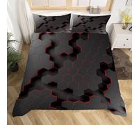 3D Printed Honeycomb Single Duvet Cover Set 3 Piece Microfibre Bedding Set Cool Geometric Style Quilt Cover 150x200 cm with 2 Pillowcases 50x75 cm and Zipper Closure k.507