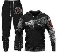 3D Printed Hoodie Set Halloween Gothic Wolf Pattern Casual Men's Jogging Suit Track and Field Suit Sweatshirt Sports Set (2,5XL)