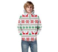 3D Printed Hoodies for Boys Pullover Hooded Sweatshirt with Pocket Snowflake Christmas Little Tree Reindeer Print Warm Hooded Pullover Sweatshirt Tops Kids Athletic Casual Tops (Green, 5-6 Years)