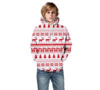 3D Printed Hoodies for Boys Pullover Hooded Sweatshirt with Pocket Snowflake Christmas Little Tree Reindeer Print Warm Hooded Pullover Sweatshirt Tops Kids Athletic Casual Tops (Red, 11-12 Years)
