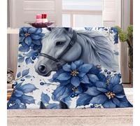 3D Printed Horse And Flowers-8 Flannel Fleece Blanket （270GSM） Art Romantic Style Super Cozy 270x230 cm King Size Fade Resistant Home Decor Gift - Machine Washable