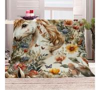 3D Printed Horse Flower Sea-16 Flannel Fleece Blanket （270GSM） Romantic Natural Style Super Cozy 220x240 cm Queen Size Fade Resistant Home Decor Gift - Machine Washable