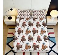 3D Printed Horse Racing Fitted Sheet Microfiber Durable Breathable Jockey Pattern Bed Cover for Bedroom Dormitory Guest Room Mattress Protection 180x200x25cm