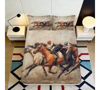 3D Printed Horse Racing Fitted Sheet Microfiber Soft Breathable Jockey Competition Mattress Cover for Bedroom Dorm Room Decor 140x200x25cm