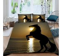 3D Printed Horse Single Bed Duvet Cover Set For Kids Teens Sunset Seascape Bedding Set The Ultra-Soft 3 Pieces includes 1 Quilt Covers 135x200 and 2 Pillowcases K.38