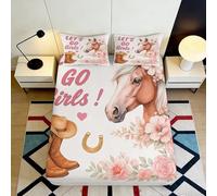3D Printed Horse Western Fitted Sheet Microfiber Soft Breathable Cowboy Boot Bed Cover for Bedroom Guest Room Decor 90x200x25cm