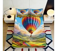 3D Printed Hot Air Balloon Fitted Sheet Microfiber Deep Pocket Bedroom Bedding Set Hot Air Balloon Mattress Fitted Cover Washable for Adults Teenagers 180x200x25cm
