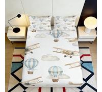 3D Printed Hot Air Balloon Plane Fitted Sheet Microfiber Deep Pocket Bedroom Bedding Hot Air Balloon Mattress Fitted Cover 180x200x25cm