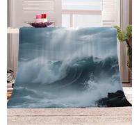3D Printed Huge Waves And Dark Clouds Flannel Fleece Blanket （270GSM） The Mystery And Power Of The Ocean Super Cozy 150x200 cm Double Size Fade Resistant Home Decor Gift - Machine Washable