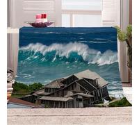 3D Printed Huge Waves Approaching The Coast Flannel Fleece Blanket （270GSM） Man And Nature Super Cozy 270x230 cm King Size Fade Resistant Home Decor Gift - Machine Washable
