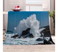 3D Printed Huge Waves Hitting The Rocks-01 Flannel Fleece Blanket （270GSM） The Magnificence Of Nature Super Cozy 220x240 cm Queen Size Fade Resistant Home Decor Gift - Machine Washable