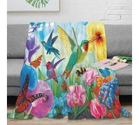 3D Printed Hummingbirds garden Couch Blanket Microfiber Warm Soft Bedding Cosy Vibrant floral art Fluffy Blanket Wrinkle Resistant for Young Adults Renters Apartment Dwellers 80×90inch(200x230cm)
