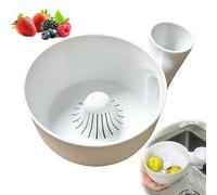 3D Printed Hydro Bowl Fruit Washer Spinner, Automatic Rotating Fruit & Vegetable Cleaning Bowl with Strainer, 4-in-1 Rinse Drain Dry Multipurpose Washing Basket for Kitchen