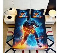 3D Printed Ice Hockey Design Fitted Sheet Microfiber Deep Pocket Non-Slip Ice Hockey Mattress Fitted Cover for Bedroom Bedding 160x200x25cm