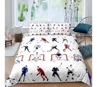 3D Printed Ice Hockey Double Duvet Cover Cartoon Duvet Sets Soft Breathable Microfibre 3Pcs Bedding 200x200 with Hidden Zipper Closure and 2 Pillowcases 50x75 1275-D