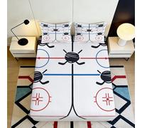 3D Printed Ice Hockey Fitted Sheet Microfiber Non-Slip Deep Pocket Bedding Set Ice Hockey Mattress Fitted Cover Full Wrap Washable All Ages Home 120x200x25cm
