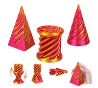 3D Printed Impossible Cone Fidget Toys Set, 3PCS Spiral Cone, Pyramid and Cylinder Passthrough Sculpture, Vortex Illusion Stress Relief Toys for Adults, Cool Desktop Decorations Gifts (Red Gold)
