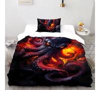 3D Printed Inferno Kraken Rising Quilt Cover Wild Animal Bedding Set 2 Pcs Luxury Microfiber with Pillowcases,Hidden Zipper for Kid Teens Single(135x200cm) Modern Home Decor
