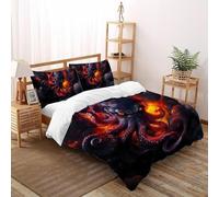 3D Printed Inferno Kraken Rising Quilt Cover Wild Animal Bedding Set 3 Pcs Luxury Microfiber with Pillowcases,Hidden Zipper for Junior Collection Double(200x200cm) Room Decor