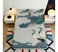 3D Printed Ink Crane Fitted Sheet Microfiber Non-Slip Deep Pocket Bedroom Bedding Ink Crane Mattress Fitted Cover Full Wrap Washable for Adults Teens120 120x200x25cm