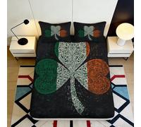 3D Printed Irish Shamrock Fitted Sheet Microfiber Soft Breathable Tricolor Pattern Bed Cover for Bedroom Guest Room Decor 90x200x25cm