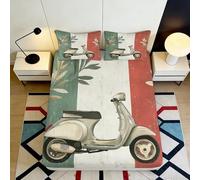 3D Printed Italian Flag Scooter Fitted Sheet Microfiber Soft Breathable Bed Cover for Bedroom Guest Room Decor 90x200x25cm