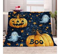 3D Printed Jack-o'-lanterns And Ghosts Flannel Fleece Blanket （270GSM） Halloween Theme Super Cozy 220x240 cm Queen Size Fade Resistant Home Decor Gift - Machine Washable
