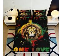 3D Printed Jamaica Lion Fitted Sheet Microfiber Soft Breathable Rasta Colorful Bed Cover for Bedroom Dormitory Guest Room Mattress Protection Decor 160x200x25cm
