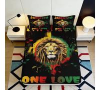 3D Printed Jamaica Lion Fitted Sheet Microfiber Soft Breathable Rasta Colors Bed Cover for Bedroom Dormitory Guest Room Mattress Protection 140x200x25cm