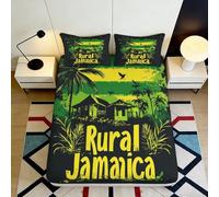 3D Printed Jamaica Rural Fitted Sheet Microfiber Non-Slip Deep Pocket Country Mattress Fitted Cover Elastic Hem Washable Bedding 140x200x25cm