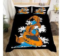3D Printed Japan Style Duvet Cover Double 3 Pieces 200x200cm Fish Bedding Set with Hidden Zipper Soft Microfiber Comforter Quilt Cover with 2 Pillowcase 50x75cm（style 112-5）