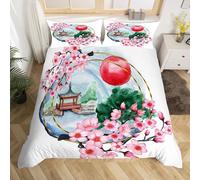 3D Printed Japan Style Duvet Cover Double 3 Pieces 200x200cm Flowers Bedding Set with Hidden Zipper Soft Microfiber Comforter Quilt Cover with 2 Pillowcase 50x75cm（style 130-9）