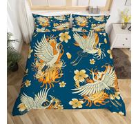 3D Printed Japan Style Duvet Cover King 3 Pieces 220x230cm Crane Flower Bedding Set with Hidden Zipper Soft Microfiber Comforter Quilt Cover with 2 Pillowcase 50x75cm（style 118-14）
