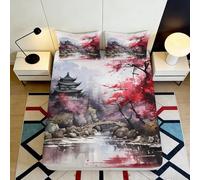 3D Printed Japanese Landscape Fitted Sheet Microfiber Soft Art Maple Bed Cover for Bedroom Dorm Decor Protection 90x200x25cm