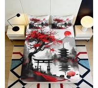 3D Printed Japanese Red Maple Fitted Sheet Microfiber Black Pagoda Mattress Cover for Bedroom Home Decor 90x200x25cm