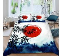 3D Printed Japanese Style King Size Duvet Cover Set Bamboo Bedding Set Soft Breathable Microfibre Quilt Cover 230x220 with Zipper Closure and 2 Pillowcases 50x75 653-B