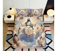 3D Printed Jesus Ascension Fitted Sheet Microfiber Soft Slip-Resistant Angel Clouds Bed Cover for Bedroom Guest Room Decor 90x200x25cm