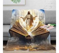 3D Printed Jesus Christ Travel Blanket Microfiber Warm Soft Bedding Breathable religious art Home Blanket Lightweight All Season for Campers Travellers Students Young Adults 60x80inch(150x200cm)