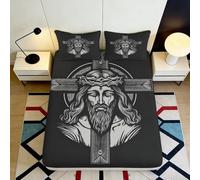 3D Printed Jesus Pattern Fitted Sheet, Microfiber Bed Cover, Non-slip Home