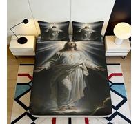 3D Printed Jesus Resurrection Fitted Sheet Microfiber Soft Breathable Light Glory Bed Cover for Bedroom Home Decor 90x200x25cm