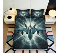 3D Printed Jet Fighter Fitted Sheet, Microfiber Bed Cover, Non-slip Home