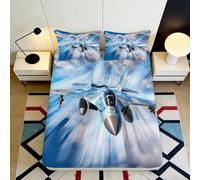 3D Printed Jet Fighter Fitted Sheet, Microfiber Bed Cover, Non-slip Home