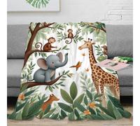 3D Printed Jungle animals Couch Blanket Microfiber Warm Soft Bedding Cosy Cartoon jungle scene Fluffy Blanket Wrinkle Resistant for Young Adults Renters Apartment Dwellers 70×80inch(180x200cm)
