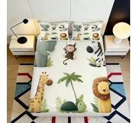 3D Printed Jungle Animals Fitted Sheet, Microfiber, Bed Cover, Non-slip